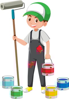 Painter with buckets of paint vector