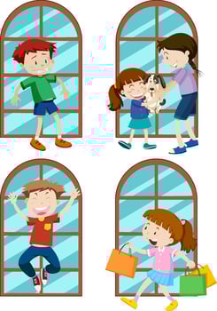 Set of simple kids cartoon characters vector