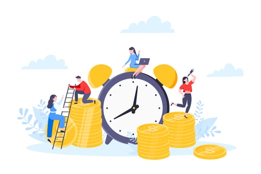 Time is money or save time business concept flat style vector illustration isolated on white background.