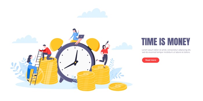 Time is money or save time business concept flat style vector illustration isolated on white background.