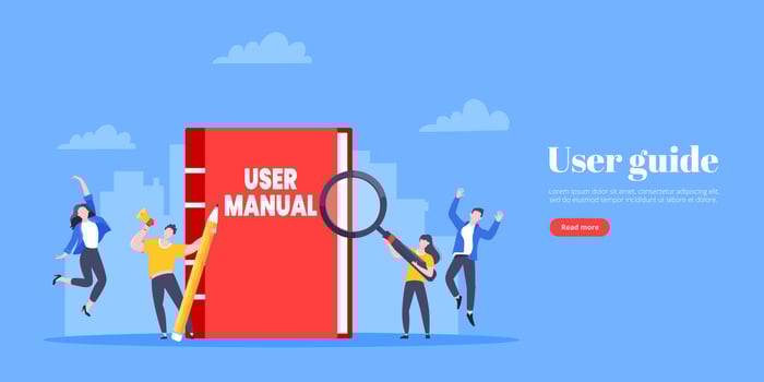 User manual guide book flat style design vector illustration.