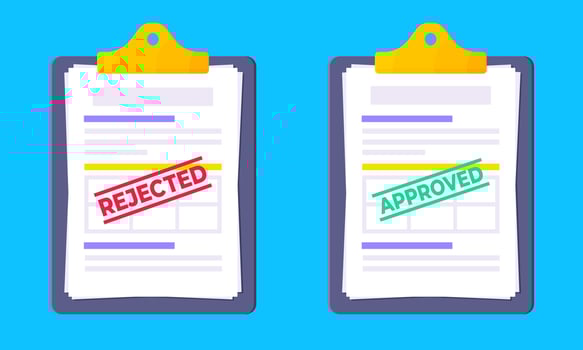 Rejected and approved credit or loan form with clipboard and claim form on it. vector