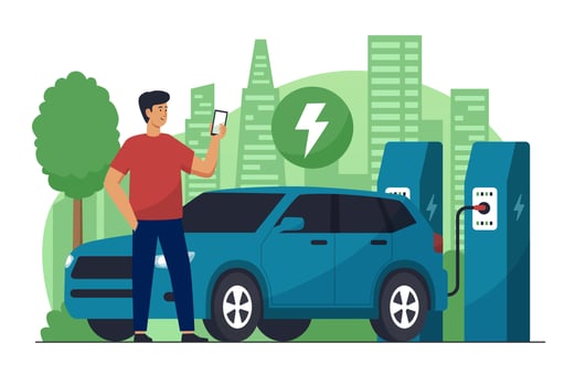 People with Electric Car at Charging Station vector