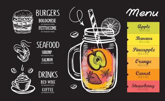Menu Juice, Smoothie. Hand drawn style. Vector illustration.