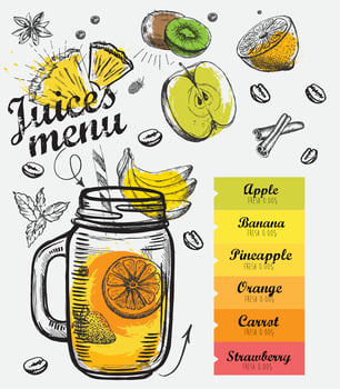 Menu Juice smoothie, Hand drawn style. vector