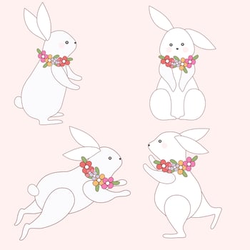 Set Easter bunny with flower. vector