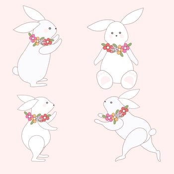 Set Easter bunny with flower. vector