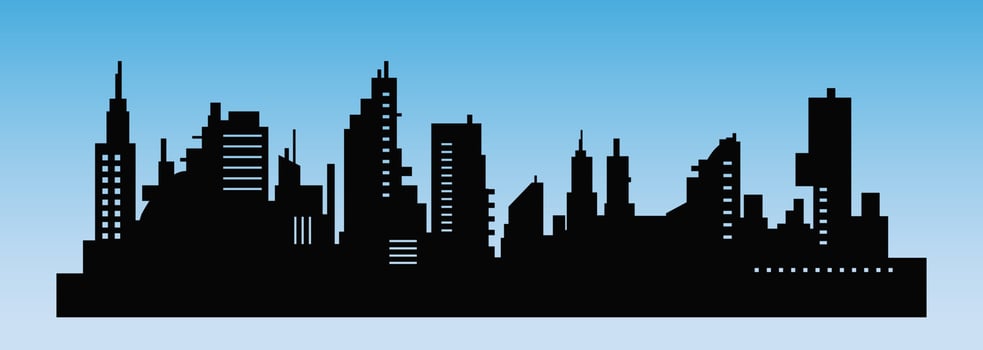 Black city silhouette, landscape vector illustration.