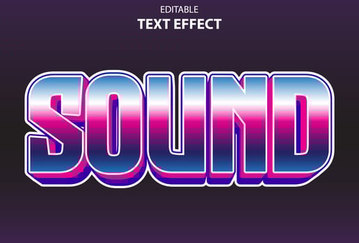 sound text effect with purple color 3d style for template. vector