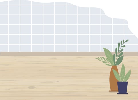 Empty room in beige and gray. Wooden floor and tile on the wall vector