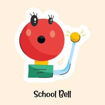 School bell flat sticker with editable facility vector