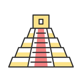 Mexican pyramid color icon. Teotihuacan. Mayan pyramid. Stairs up. Isolated vector illustration