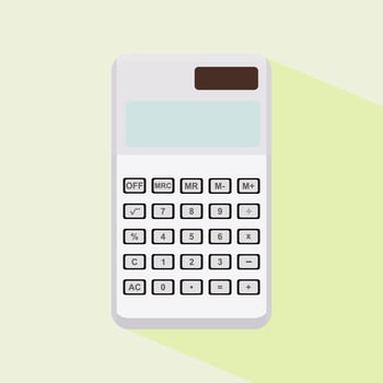 Colored calculator icon isolated on color background. Vector illustration. Electronic calculator with shadow in flat style. Digital keypad math isolated device vector illustration.