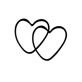 Two heart Wedding Celebrate Hand drawn organic line Doodle vector