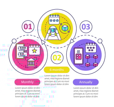 AR tool subscription vector infographic template. Business presentation design elements. Monthly tariff. Data visualization, three step, option. Process timeline chart. Workflow layout, icons