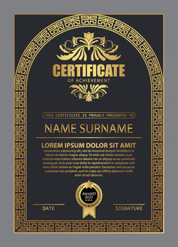 Certificate Design. Diploma currency border template. Dark colored gift voucher award background. vector
