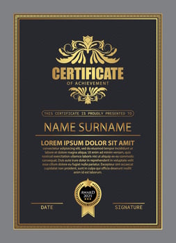 Certificate Design. Diploma currency border template. Dark colored gift voucher award background. vector