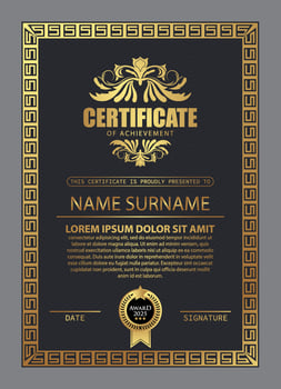 Certificate Design. Diploma currency border template. Dark colored gift voucher award background. vector
