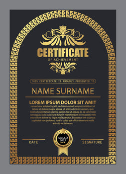 Certificate Design. Diploma currency border template. Dark colored gift voucher award background. vector