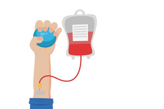 Vector illustration of the arm connected to the blood bag