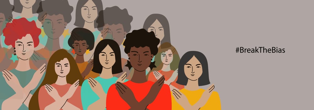 Break the bias. Women's Movement against discrimination.Womens day. Vector horizontal banner
