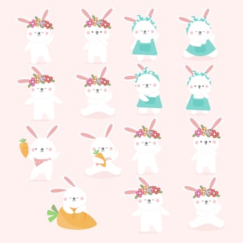 Easter bunny cute rabbit cartoon character. vector