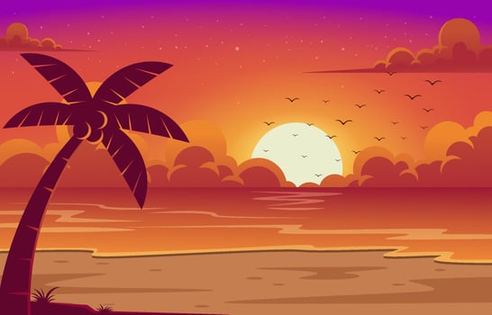Sunset Beach Scenery Background vector