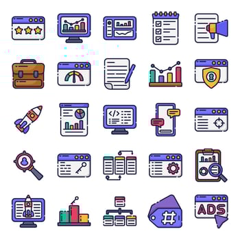 Special lineal color web icons set - seo, search engine optimization, marketing. Line web icons collection. Special filled outline icons style. vector