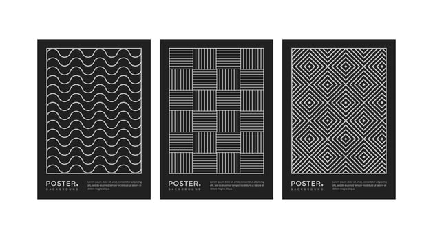 Minimal black and white geometric line cover, flyer and poster design set vector