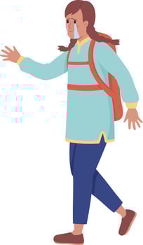 Refugee girl looking for help and protection semi flat color vector character