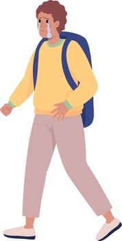 Refugee boy looking for help and protection semi flat color vector character