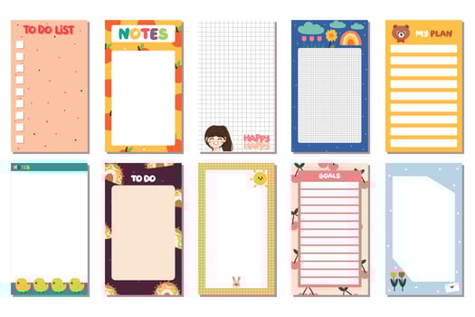 collection of note paper, to do list for weekly or daily planner, school scheduler and organizer vector