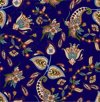 Colorful asian style floral pattern. Dark background paisley pattern, design for decoration and textiles. vector
