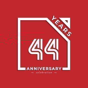 44 Year Anniversary Celebration Logotype Style Design with Linked Number in Square Isolated on Red Background. Happy Anniversary Greeting Celebrates Event Design Illustration vector