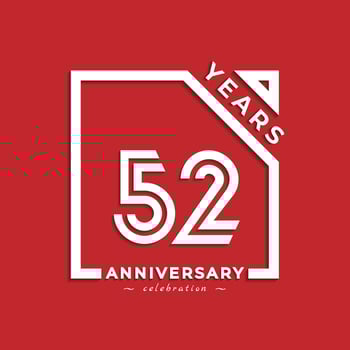 52 Year Anniversary Celebration Logotype Style Design with Linked Number in Square Isolated on Red Background. Happy Anniversary Greeting Celebrates Event Design Illustration vector