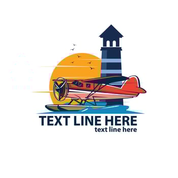 sea plane and lighthouse vector