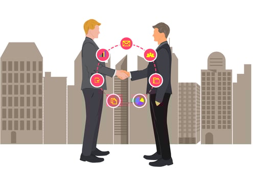 Drawing Graphics two business people shaking hands concept connection successful negotiation for business vector illustration