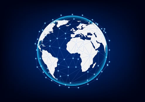 graphics world map on blue background with effect dot glow vector illustration