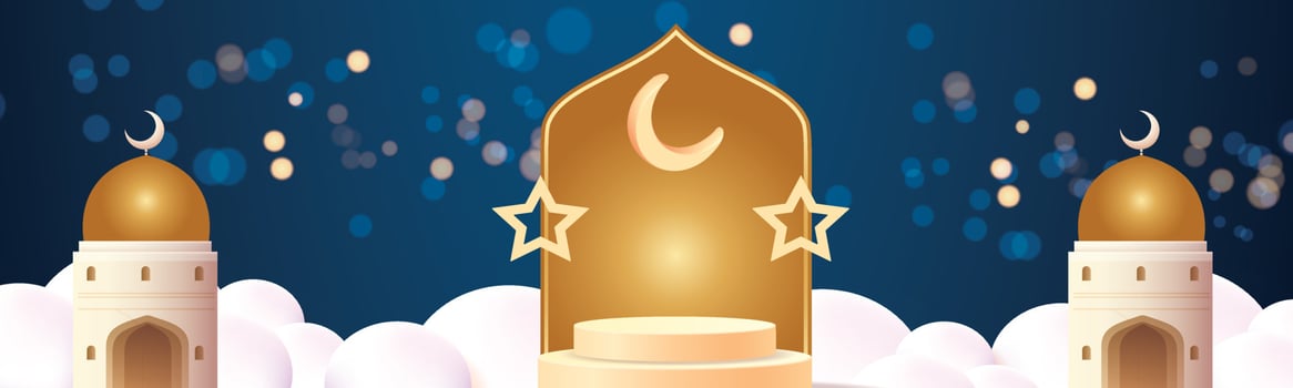 podium show product ramadan islam background banner golden star and moon light vector