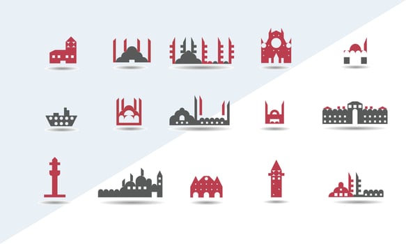 Little City set of houses and residences on a white background, vector template illustration