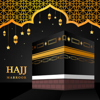 Kaaba vector for hajj mabroor in Mecca Saudi Arabia. Pilgrimage steps from beginning to end Arafat Mountain for Eid Adha Mubarak. Islamic background. Hajj ritual.