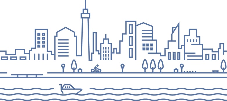 City embankment line icon. Outdoor concept, symbol of sport, tourism and rest. Skyscraper building graphic vector illustration background