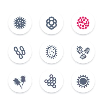 bacteria, microbes and viruses icons set, vector pictograms