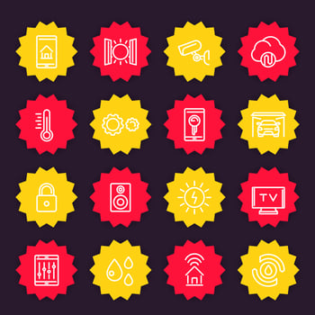 smart house system icons set, home automation control vector pictograms, linear style