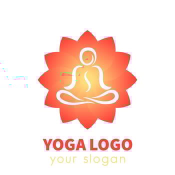 yoga logo elements, outline of man meditating over lotus flower, vector illustration