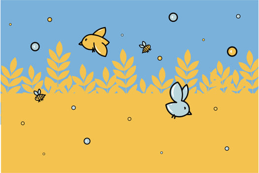 spikelets in the field develop under blue skies vector