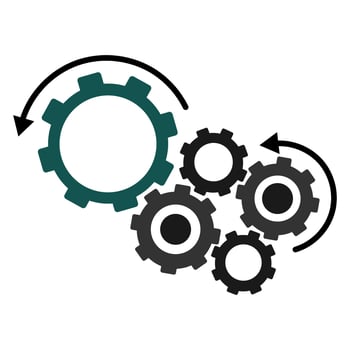 machine gear connected by a rotate arrow . rotating gear vector illustration
