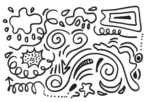 Hand drawn vector sketchy Doodle cartoon set of curls and swirls decorative elements for concept design
