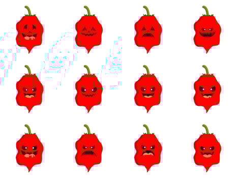 carolina reaper hottest chili pepper cartoon character with scary face. can use for mascot, perfect for logo, web, print illustration, culinary, restaurant, cuisine. carolina reaper flat design vector