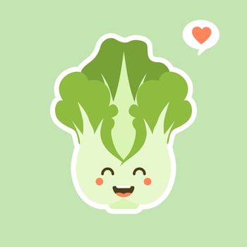 cute and kawaii Chinese cabbage character . Vegetables. Natural food, vegetarian, vegan and healthy nutrition. Flat vector illustration on a color background.
